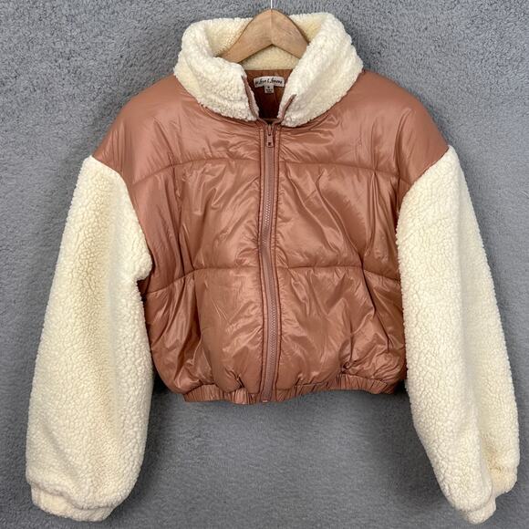 For Love & Lemons Niko Puffer Jacket Cropped Faux Shearling Trim Size M NWOT - Picture 4 of 11